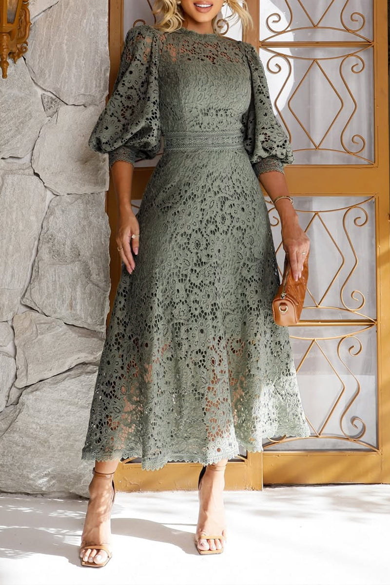 lantern sleeve midi dress Lace Hollow – EmberKate MISSGUIDED Satin Polka Dot Summer_Wardrobe Color:Custom Plaid Polyester Designer Style ID