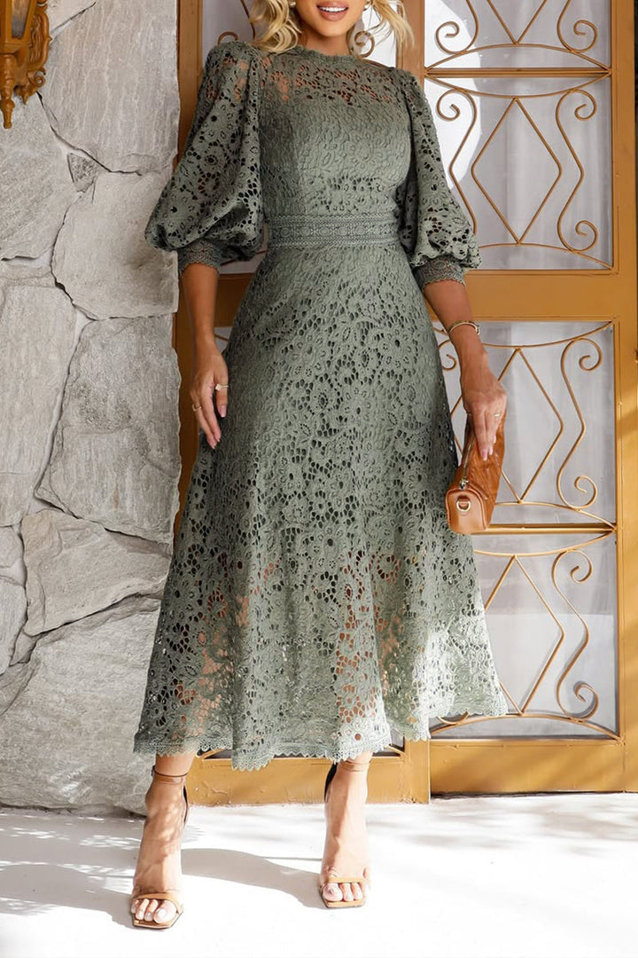 Women's Lantern Sleeve Stylish A-Line Midi Dress