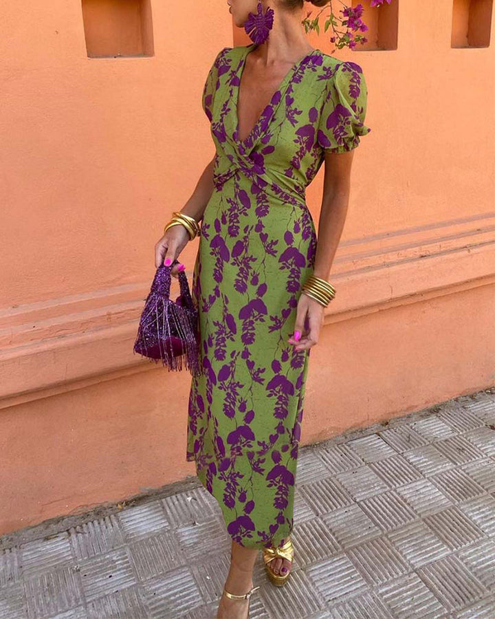 Brie | Floral Midi Dress with V-Neck