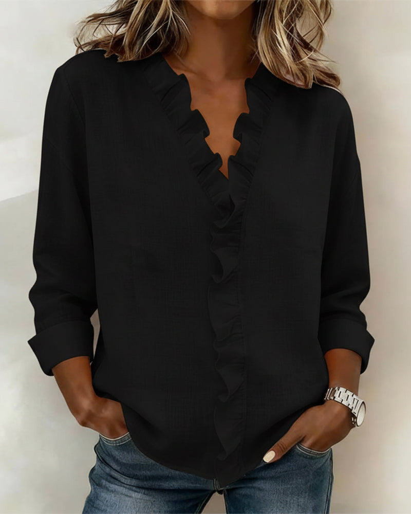 Birute - Stylish Long Sleeves Blouse With V-Neck