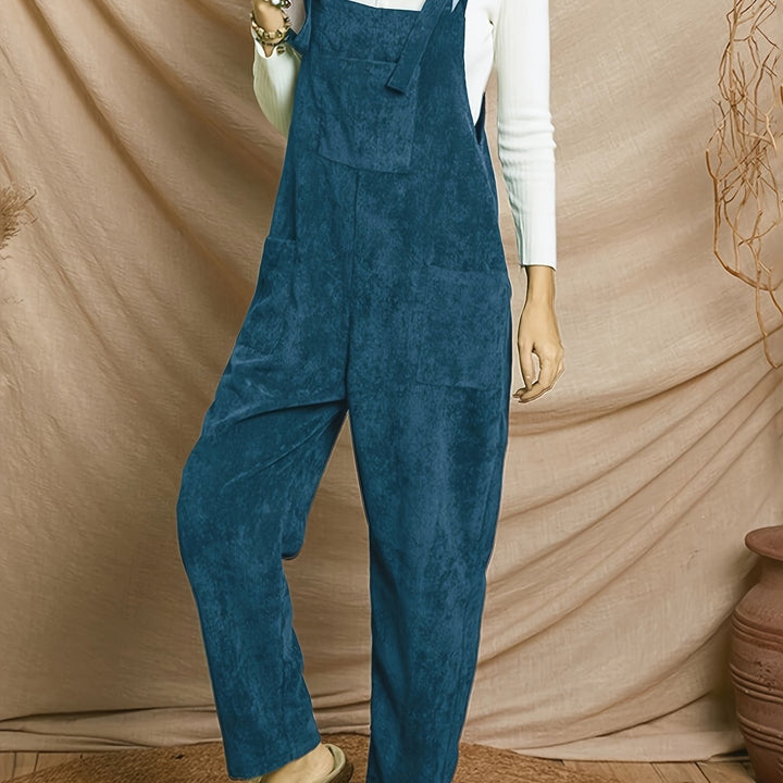 Women's Loose-Fit Corduroy Jumpsuit with Multiple Pockets