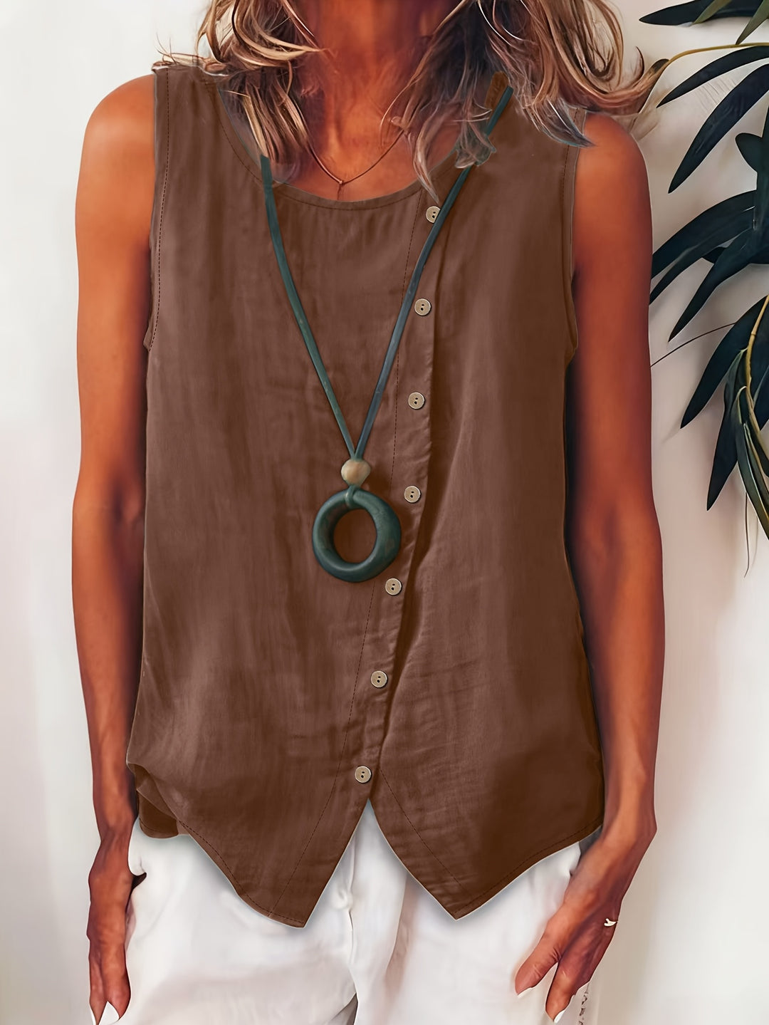 Women's Sleeveless Button-Down Sleeveless Vest Top