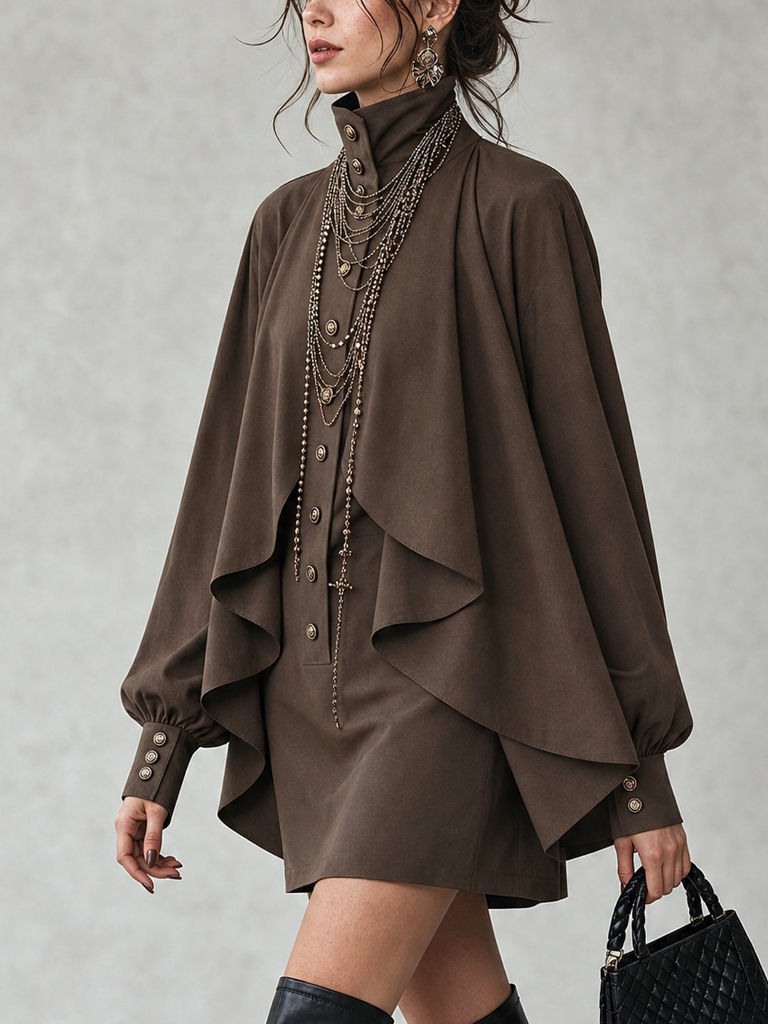 Ophelia | Women's High-Neck Cape Mini Dress