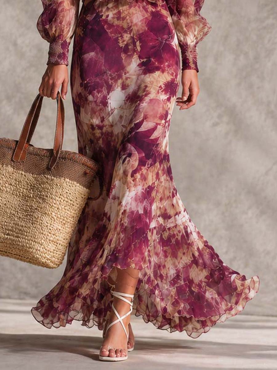 Women's Rose Pink Floral Off-Shoulder Chiffon Maxi Dress