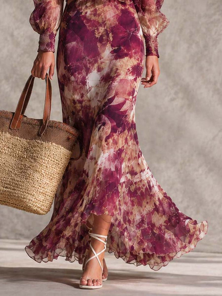 Women's Rose Pink Floral Off-Shoulder Chiffon Maxi Dress