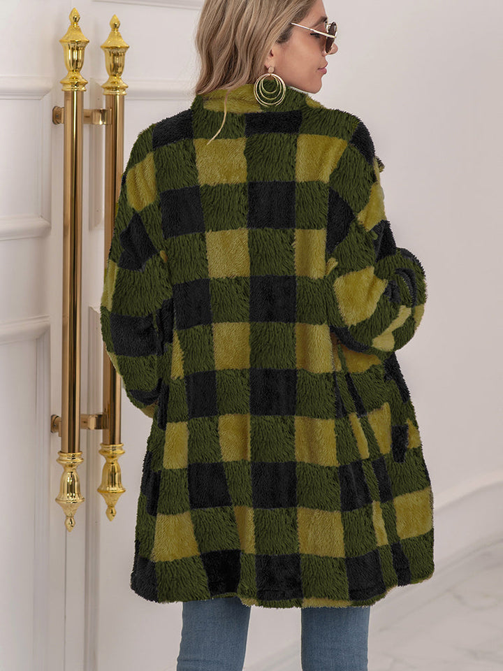 Women's plush plaid cardigan