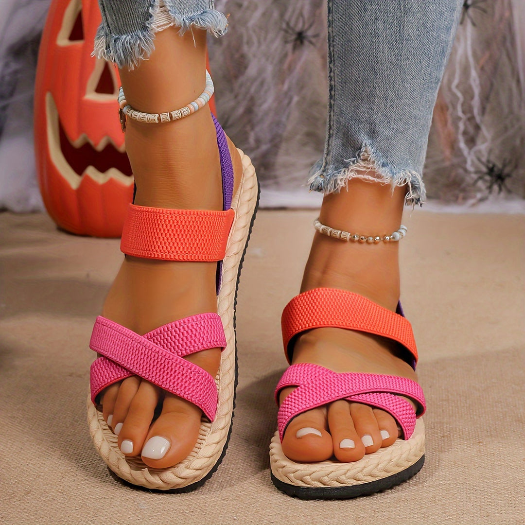 Woven Cross-Strap Adjustable Pull Summer Flat Sandals