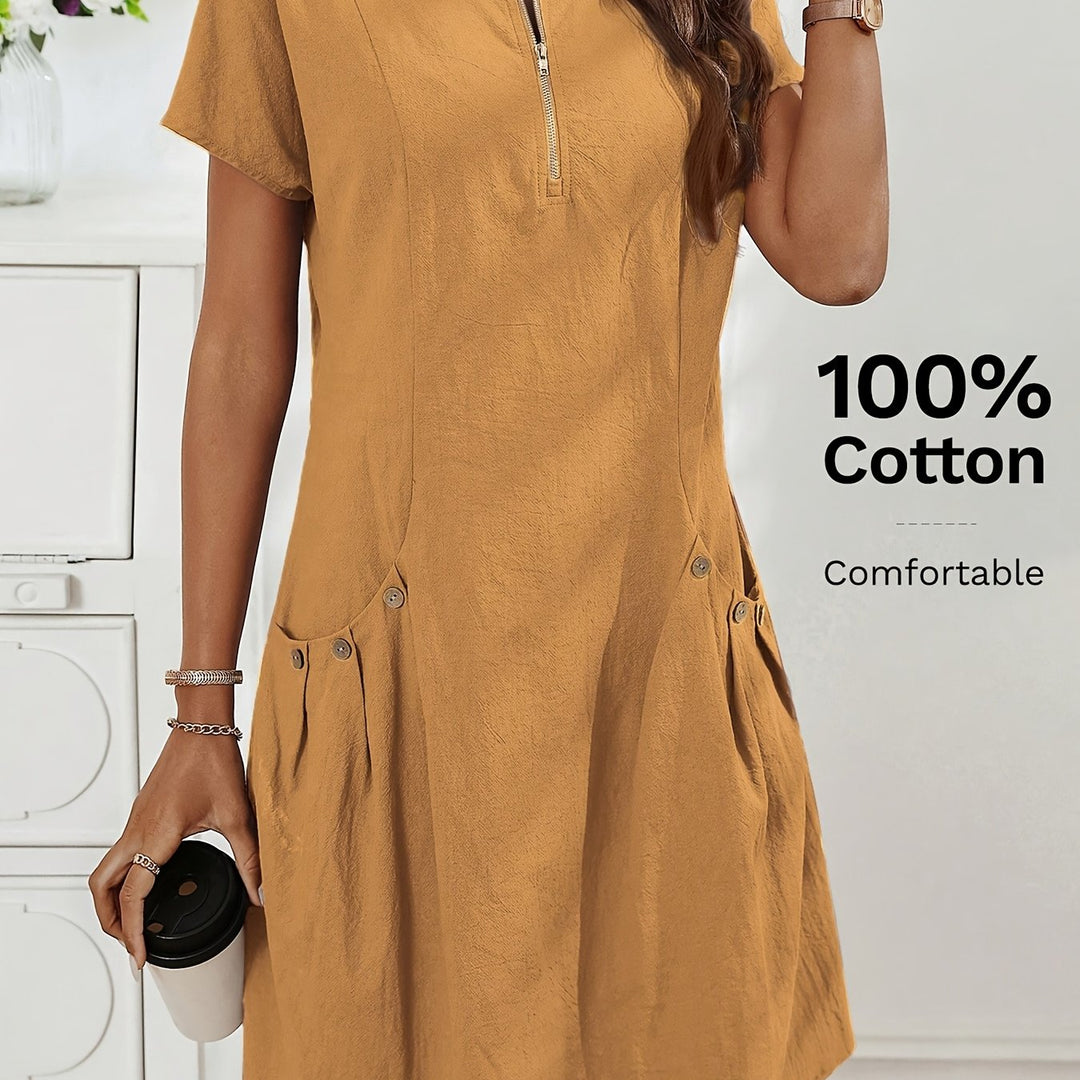 Women's Zipper Double-Pocket Summer Casual Dress