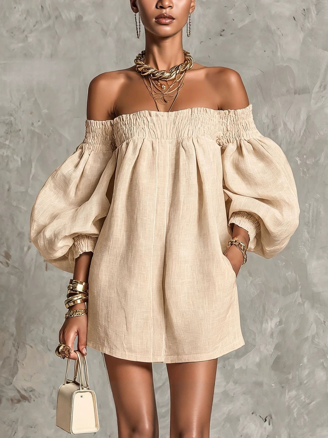 Petronella | Women's Off-Shoulder Puff-Sleeve Mini Dress