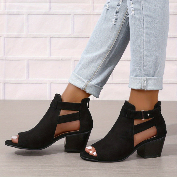 Isabel - Women’s Heeled Sandals – Open Toe – Block Heel – Cutout Ankle Boot Style