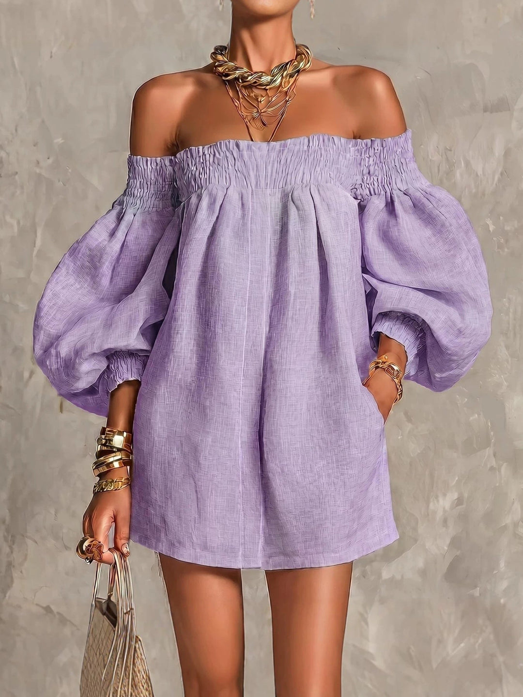 Petronella | Women's Off-Shoulder Puff-Sleeve Mini Dress