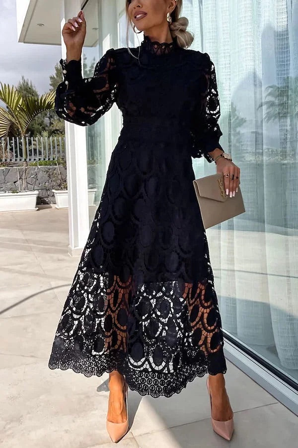 Francisca | Lace Lantern Sleeve Party Midi Dress