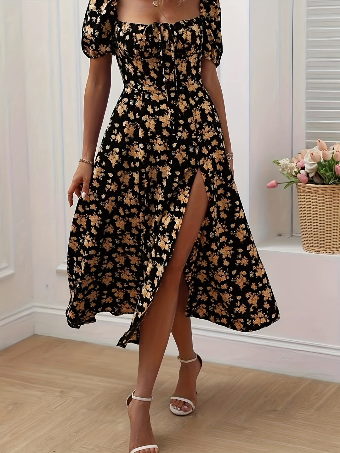 Women's Slit Floral Printed Summer Dress