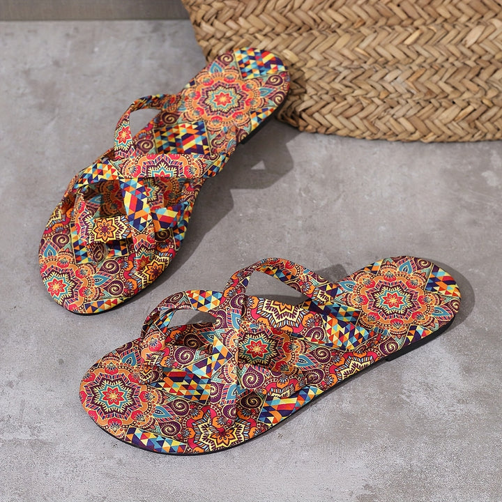 Women's Casual Round-Toe Bohemian Floral Print Sandals