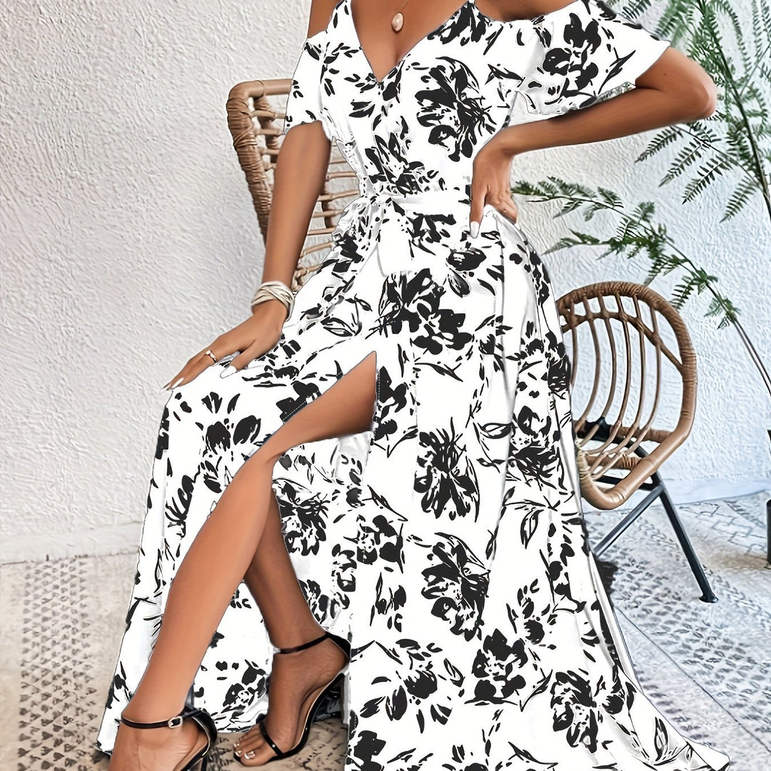 Women's High Slit Floral Print Sleeveless Dress