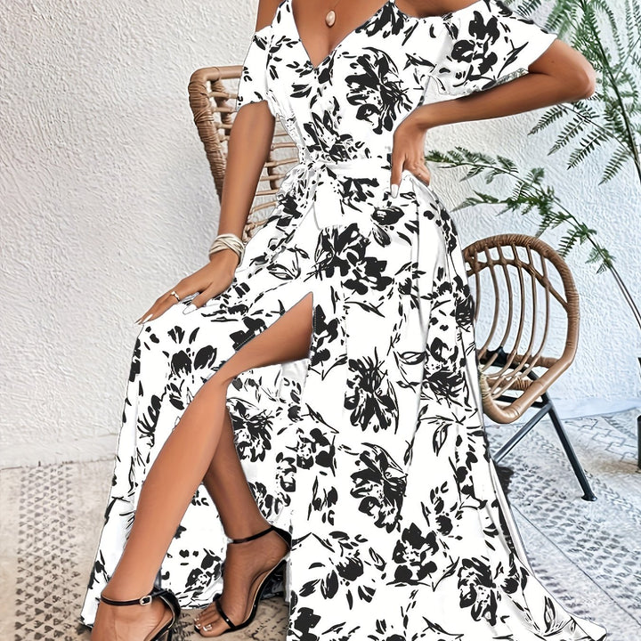 Women's High Slit Floral Print Sleeveless Dress
