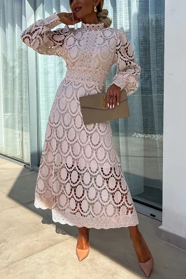 Francisca | Lace Lantern Sleeve Party Midi Dress