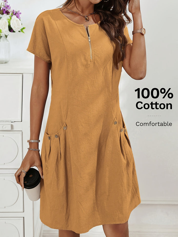 Women's Zipper Double-Pocket Summer Casual Dress