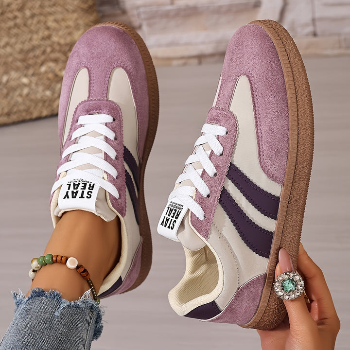 Women's Lace-Up Striped Outdoor Hiking Sneakers