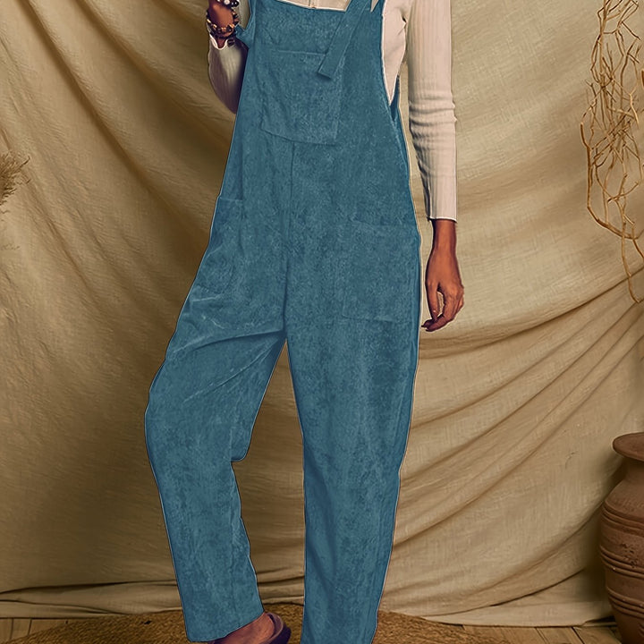 Women's Loose-Fit Corduroy Jumpsuit with Multiple Pockets