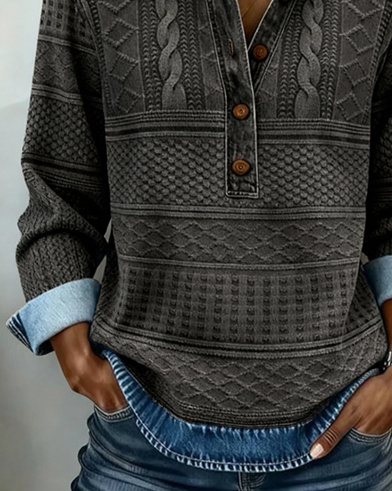 Faye | Women's Half-Button Collared Knit Sweatshirt
