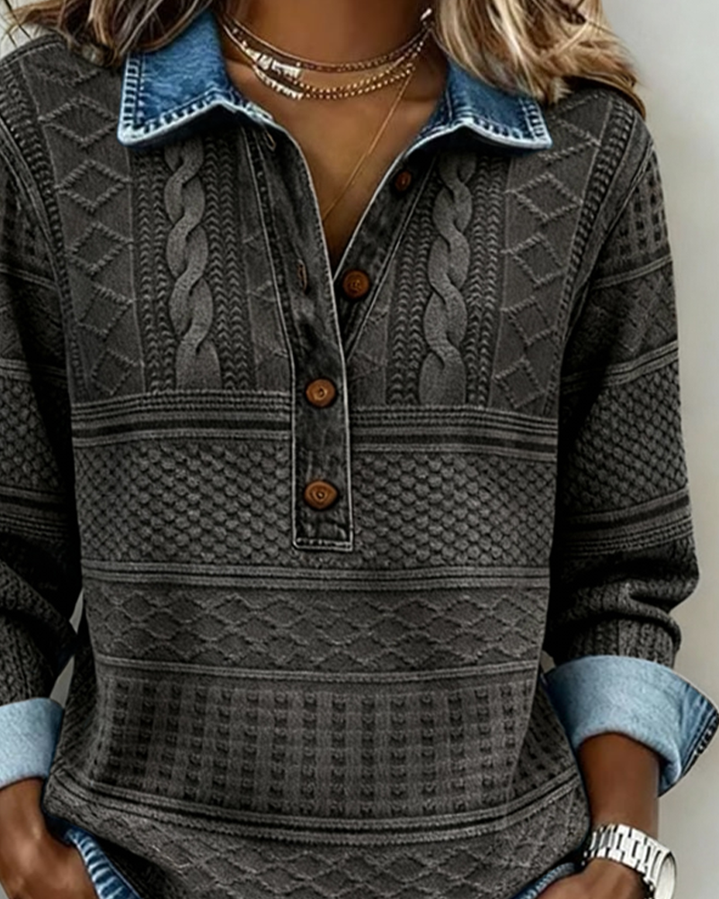 Faye | Women's Half-Button Collared Knit Sweatshirt
