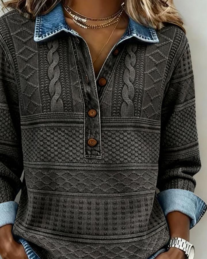 Faye | Women's Half-Button Collared Knit Sweatshirt