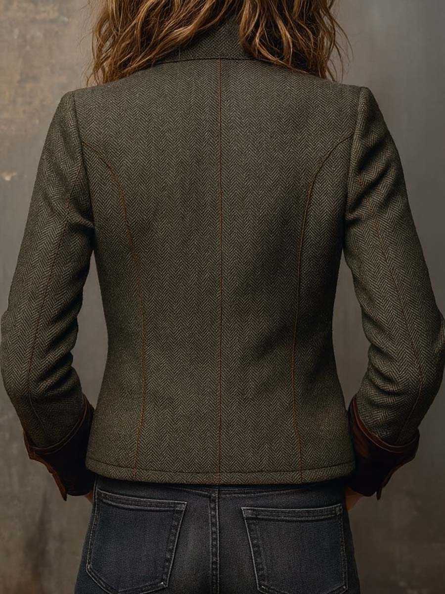 Celeste | Women's Herringbone Blazer with Contrast Trim