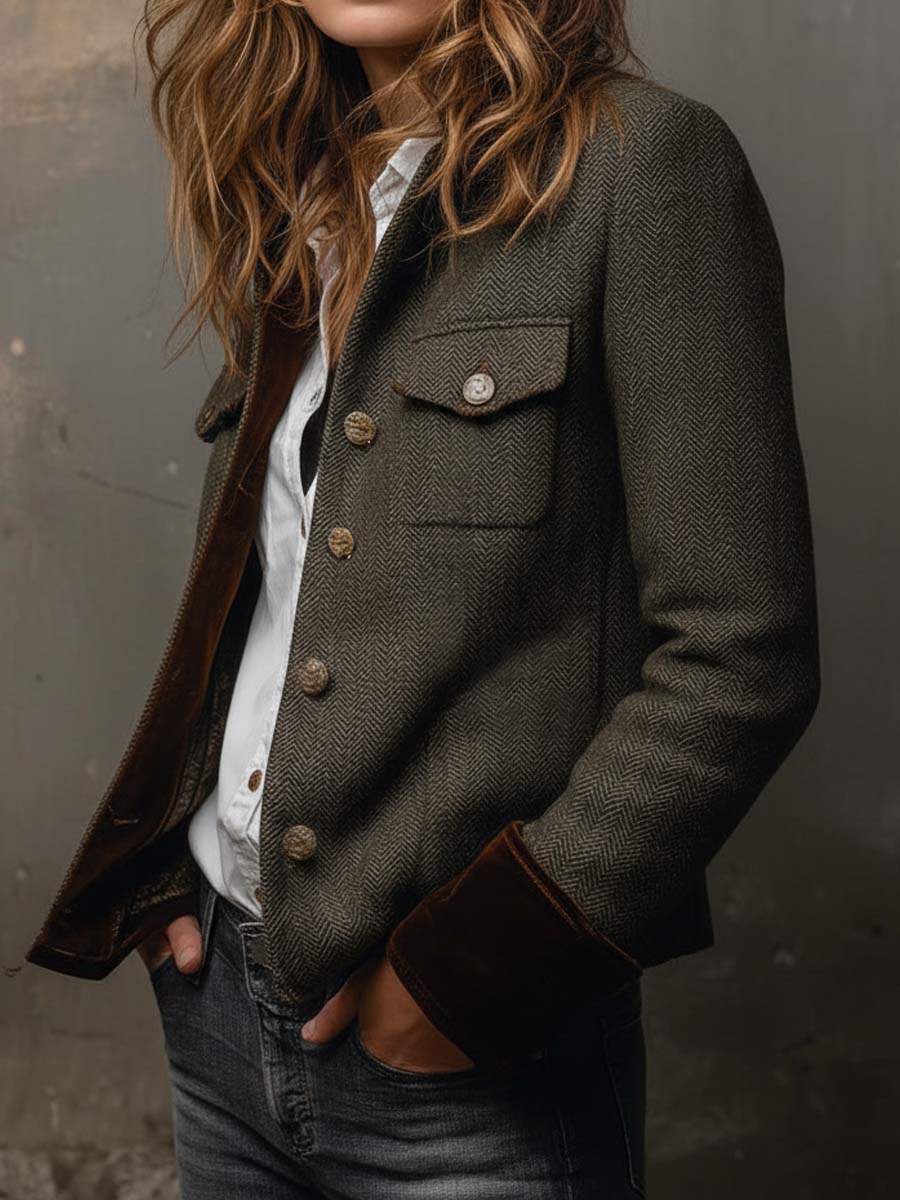 Celeste | Women's Herringbone Blazer with Contrast Trim