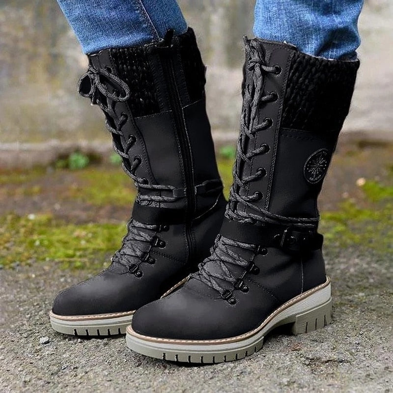 Women's lace-up winter boots with knitted cuff