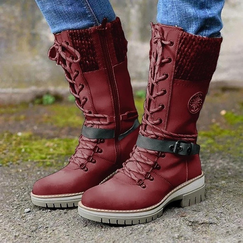 Women's lace-up winter boots with knitted cuff
