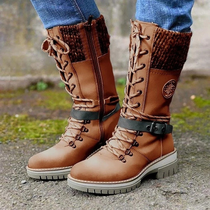 Women's lace-up winter boots with knitted cuff