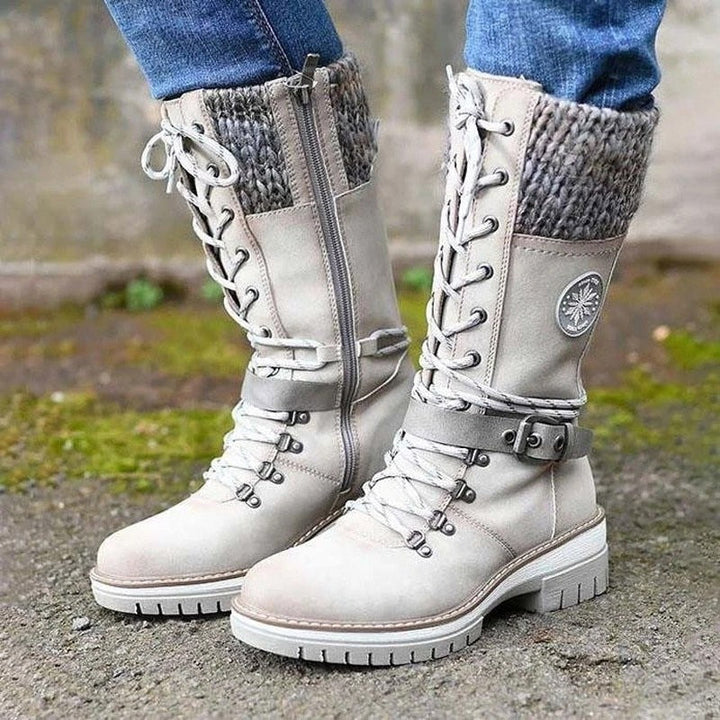 Women's lace-up winter boots with knitted cuff