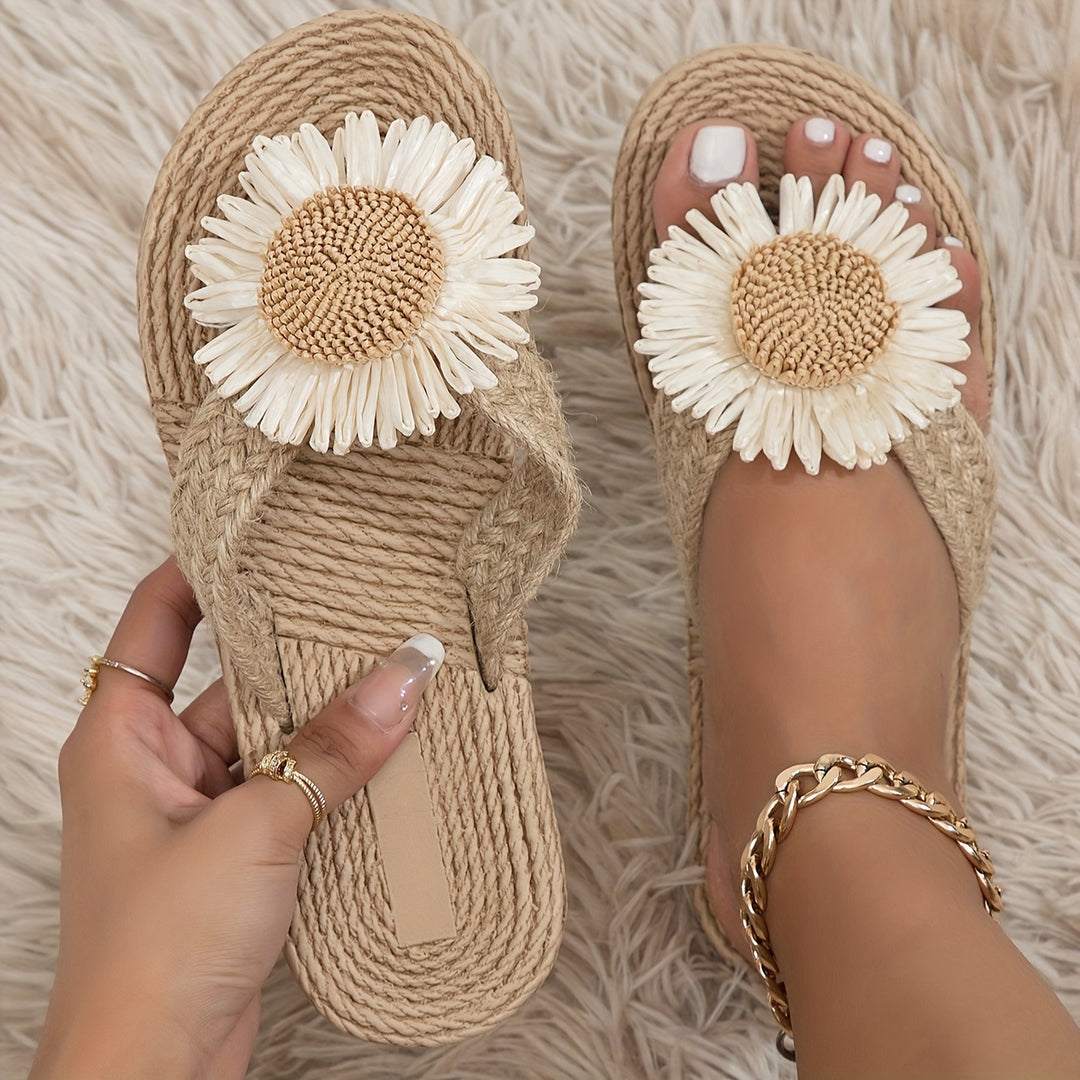 Women's Flower Summer Flat Flip Flop Beach Slippers