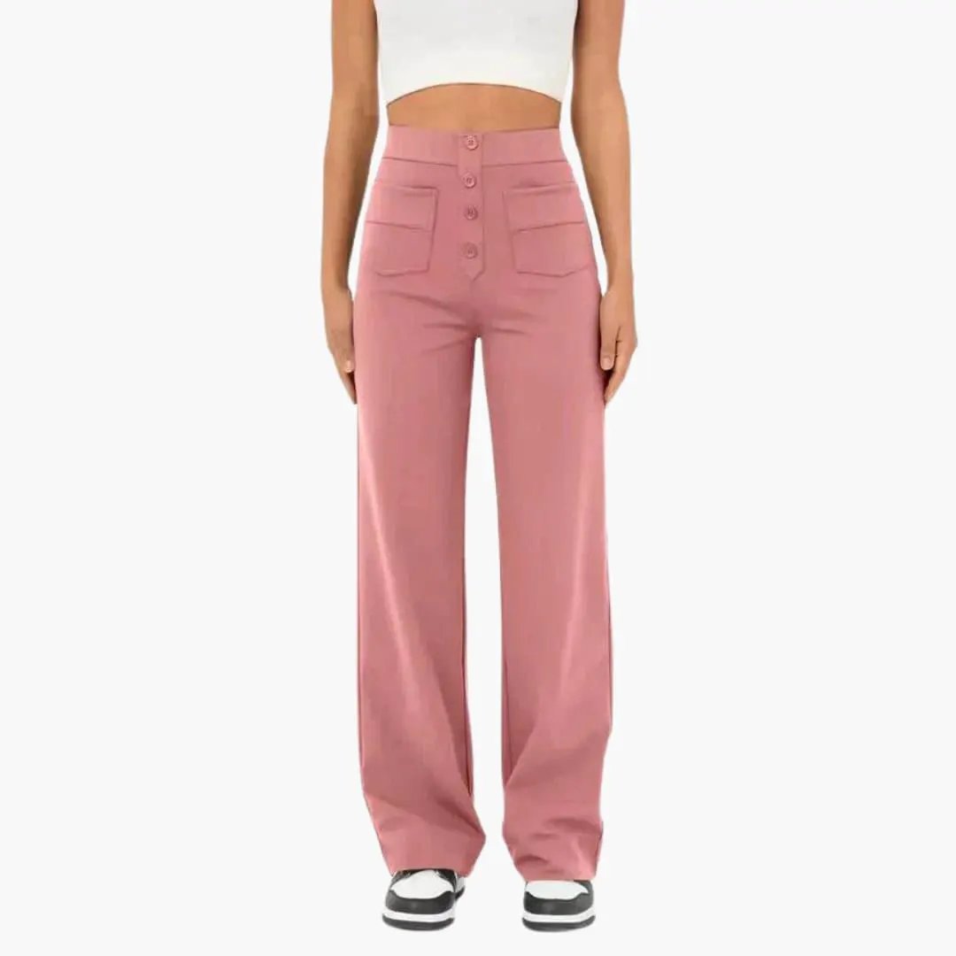 High Waist Palazzo Pants for Women with Button Placket – Stylish & Comfortable