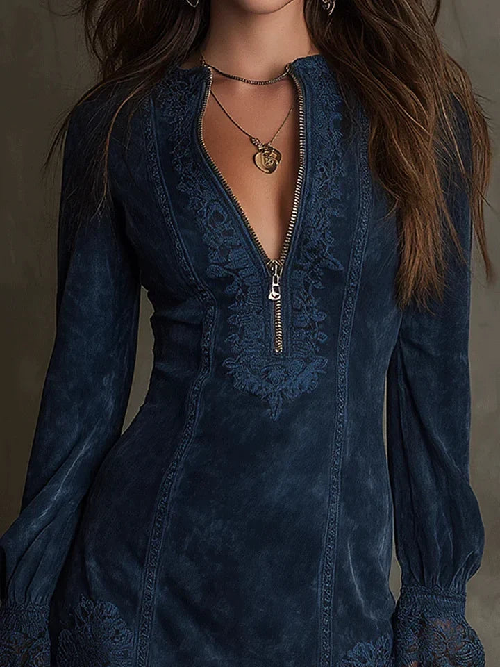 Debbie | Women's Suede Mini Dress with Deep Neckline