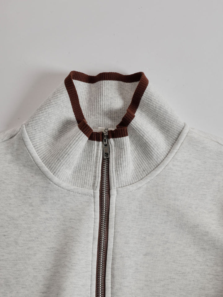 Retro Sporty Webbing Grey-white Half-zip Sweatshirt And Wide-leg Pants Set