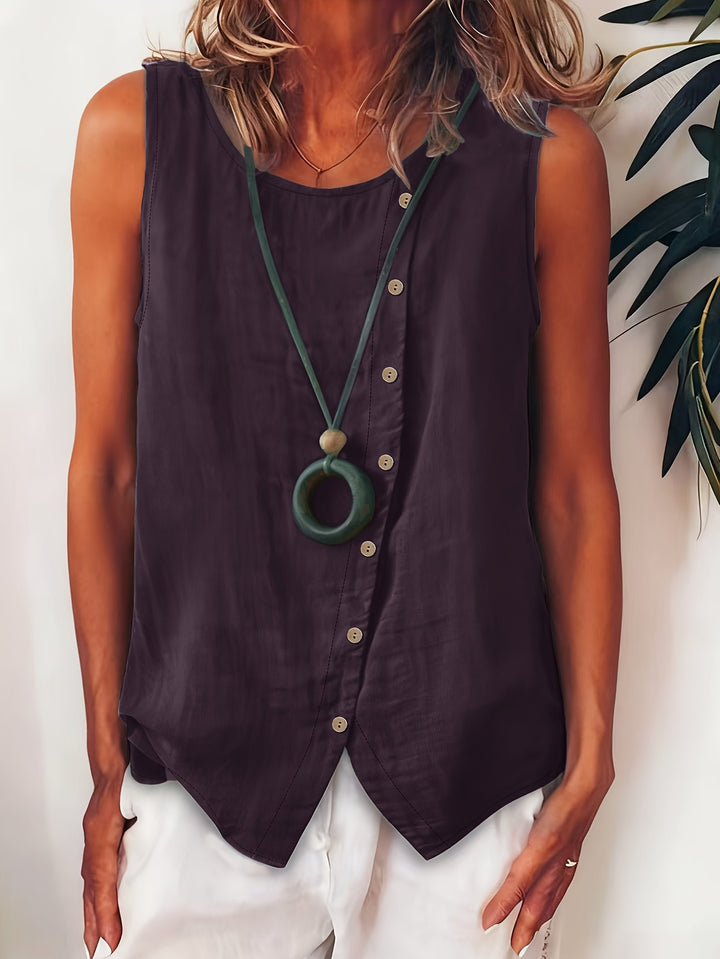 Women's Sleeveless Button-Down Sleeveless Vest Top