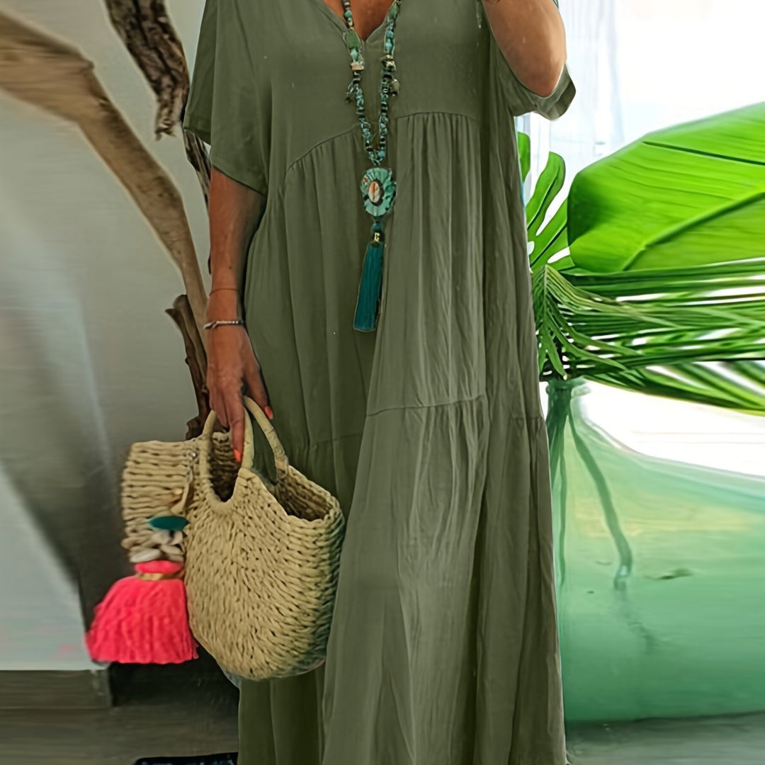 Women's Plus Size A-Line Pleated Short Sleeve Dress