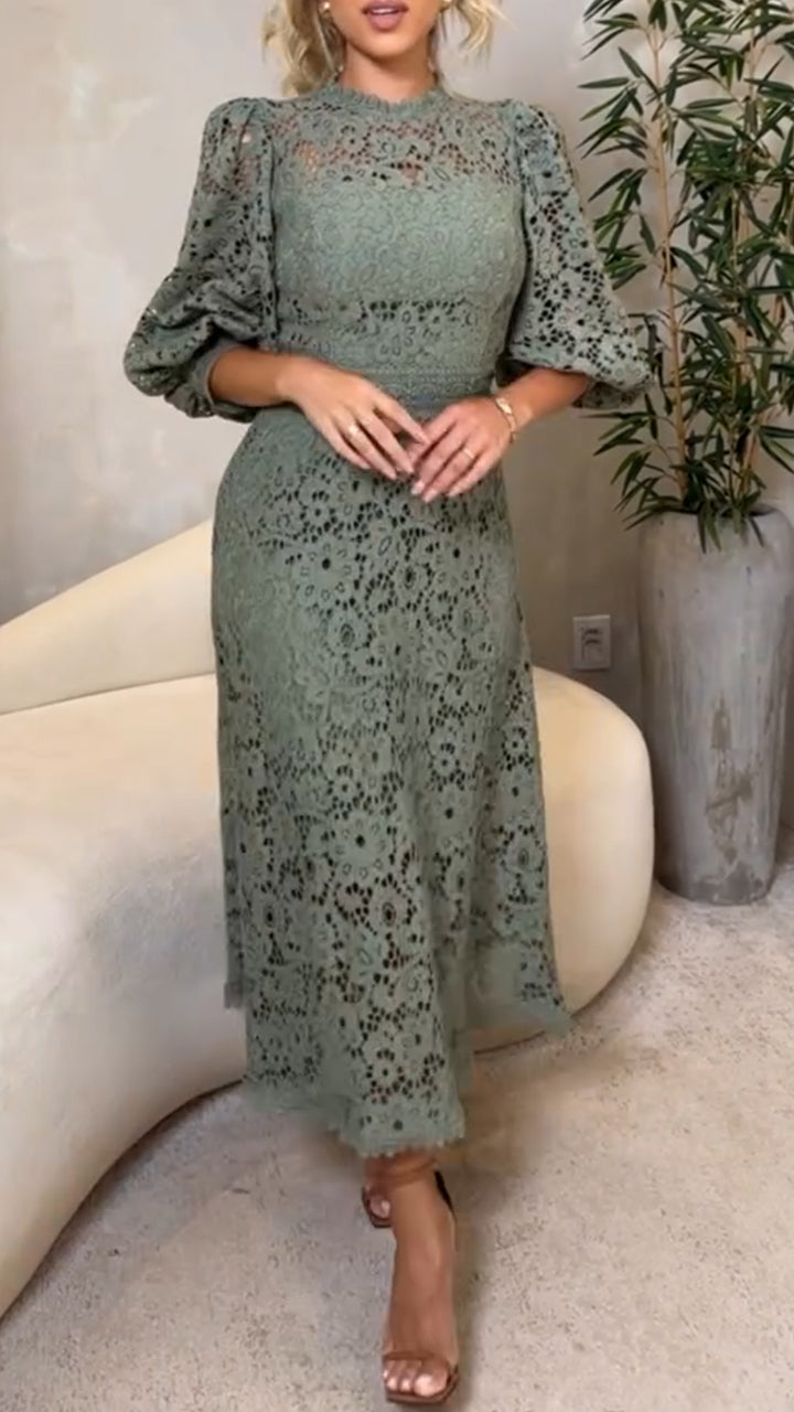 Women's Lantern Sleeve Stylish A-Line Midi Dress