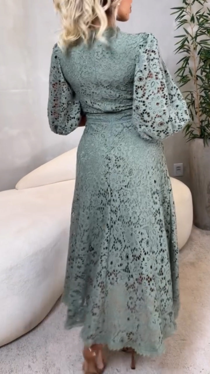 Women's Lantern Sleeve Stylish A-Line Midi Dress