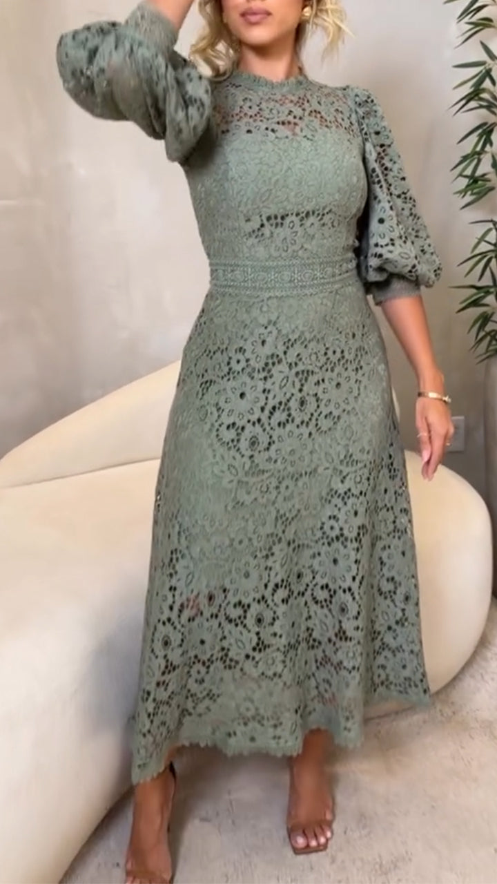Women's Lantern Sleeve Stylish A-Line Midi Dress