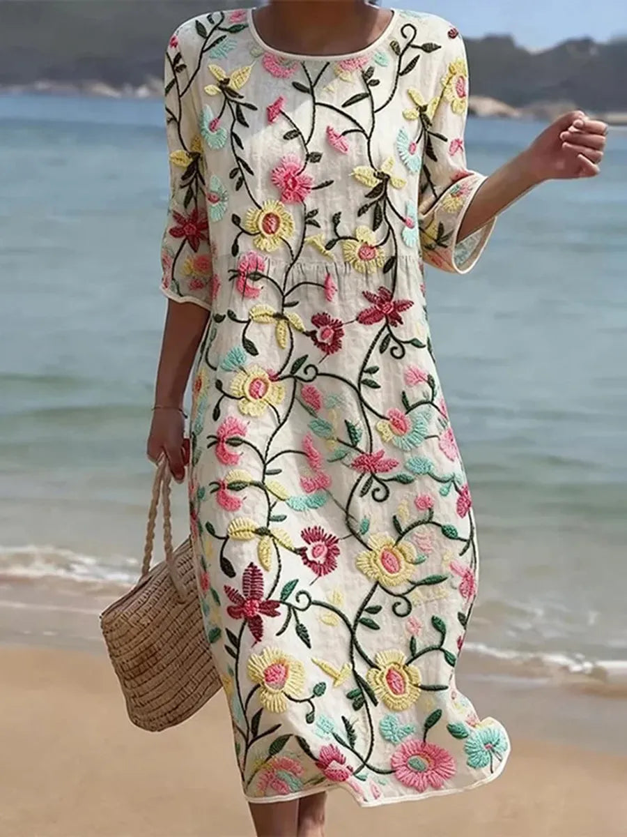 Women's Midi Embroidered Vintage Dress