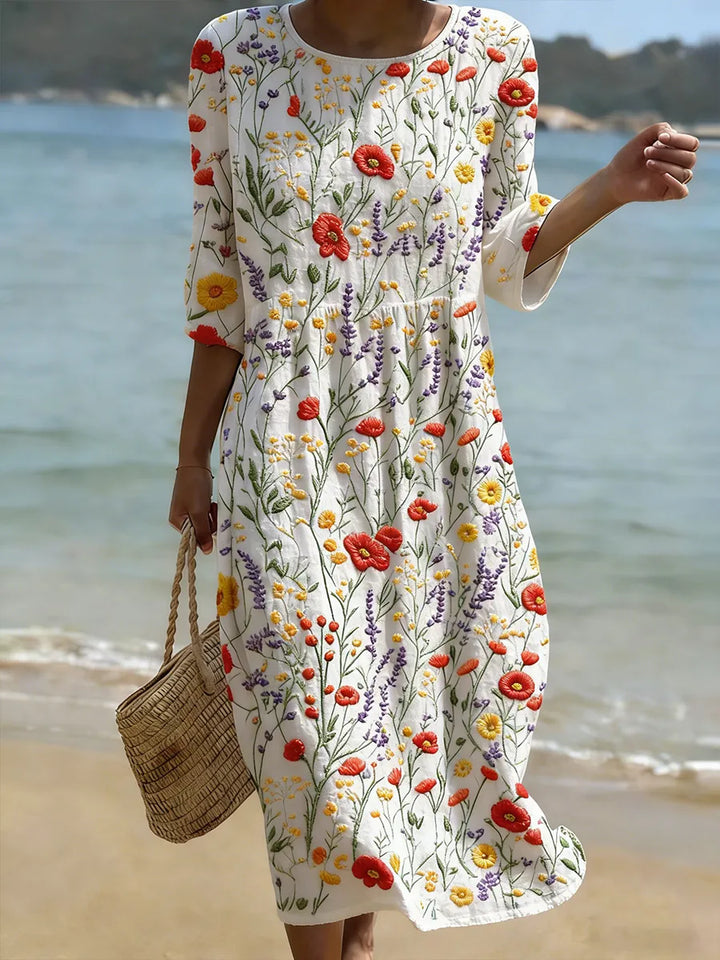 Women's Midi Embroidered Vintage Dress