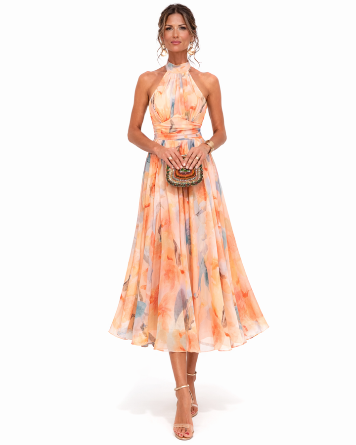 Aurora | Dress with Halter Neck and Watercolor Print