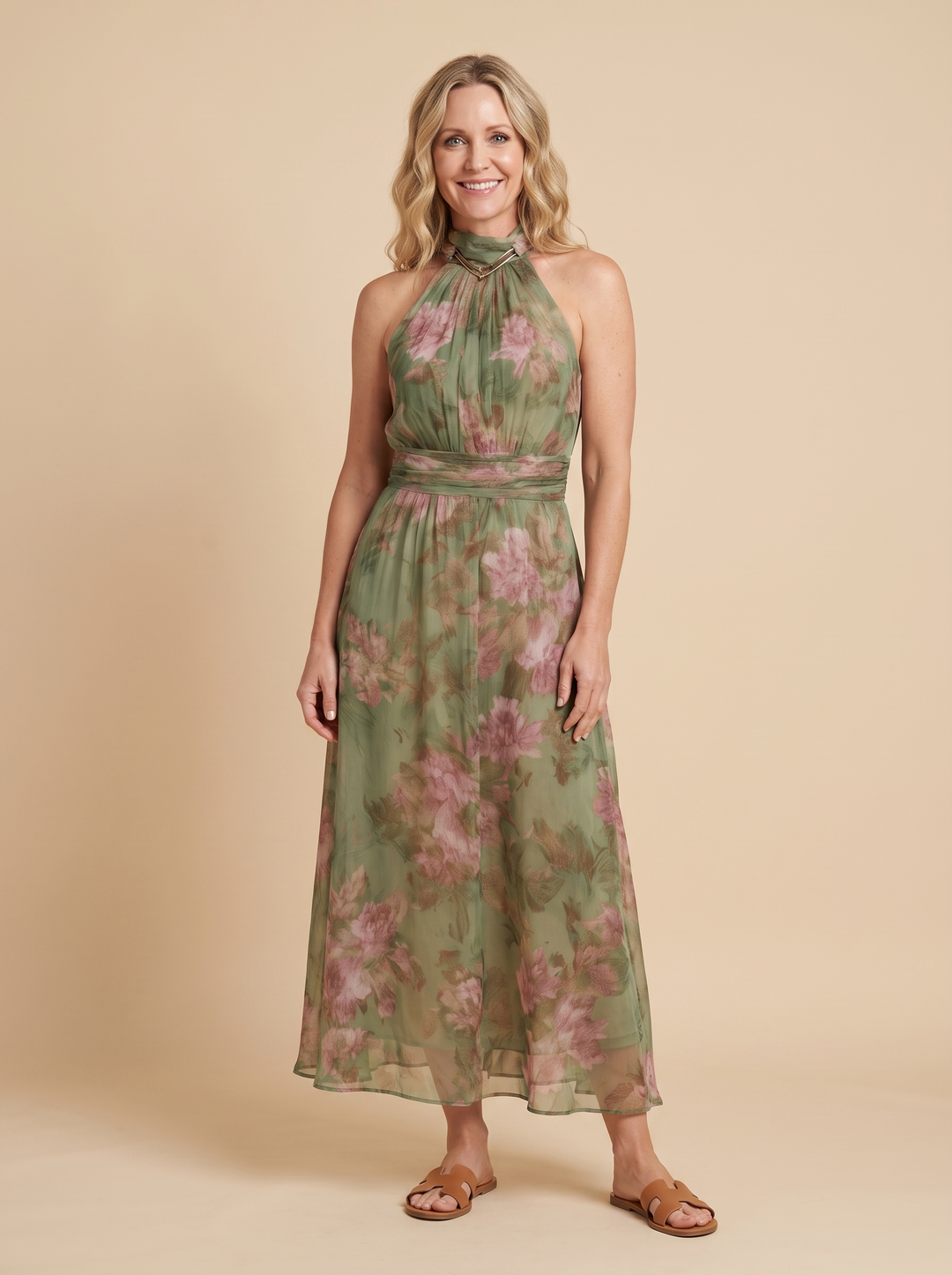 Margaret™ | Elegant Floral Chiffon Halter Maxi Dress