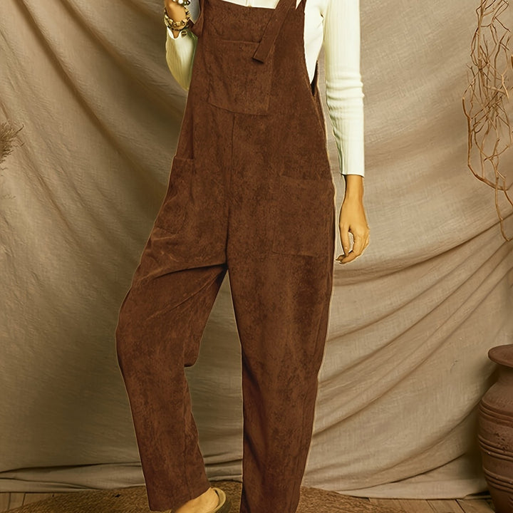 Women's Loose-Fit Corduroy Jumpsuit with Multiple Pockets