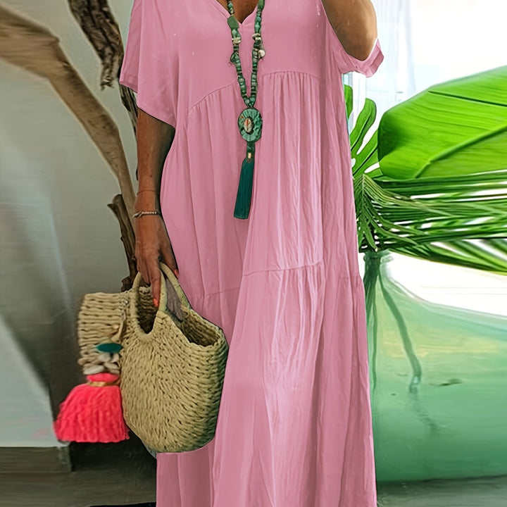Women's Plus Size A-Line Pleated Short Sleeve Dress