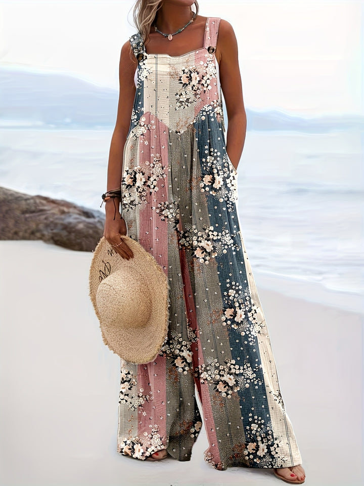 Women's Floral Printed Plus Size Jumpsuit