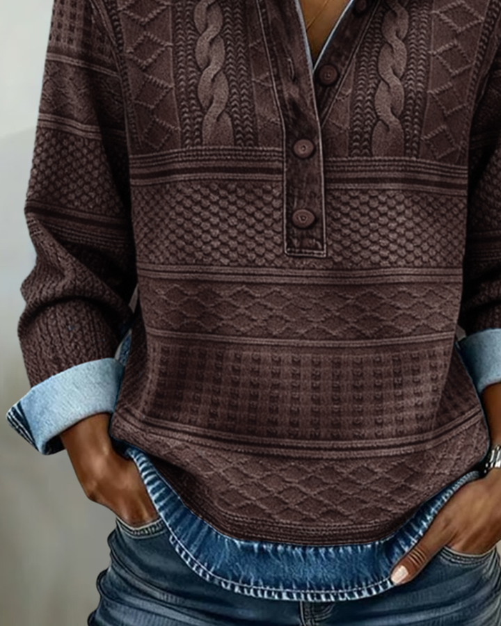 Faye | Women's Half-Button Collared Knit Sweatshirt